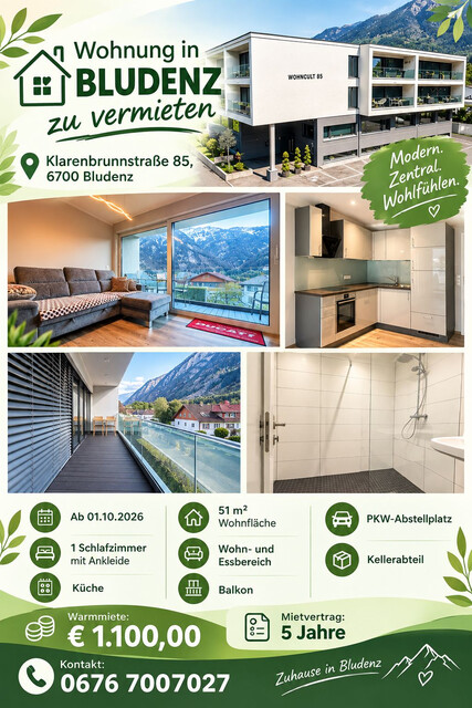 🏡 51 m² Wohnung mit Terrasse in Bludenz zu vermieten