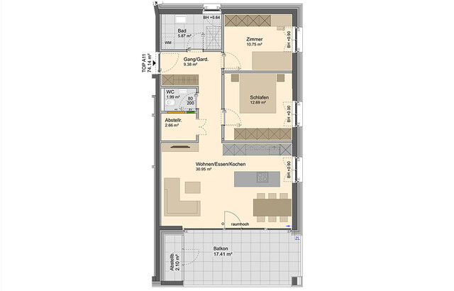 Klar aufgeteilte 3-Zimmer Dachgeschosswohnung (Top A11)