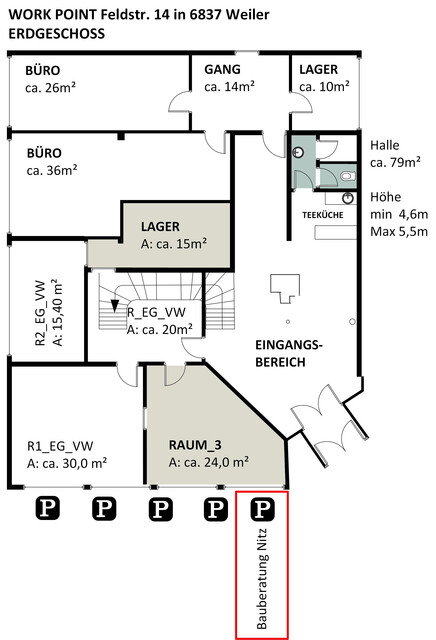 Flexibler Gewerbe-/Büroraum - optional mit Lager - in Weiler