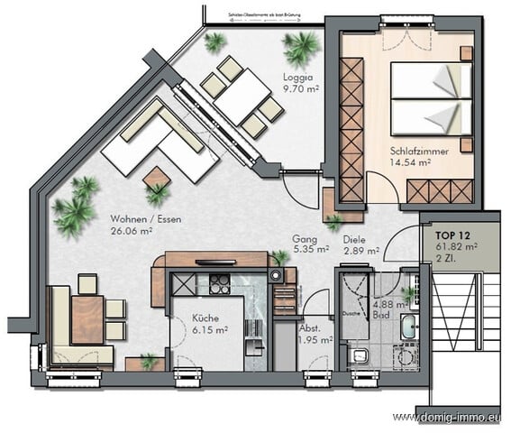 Urban gelegen und leistbare 2-Zimmer Dachgeschoss-Wohnung in Dornbirn