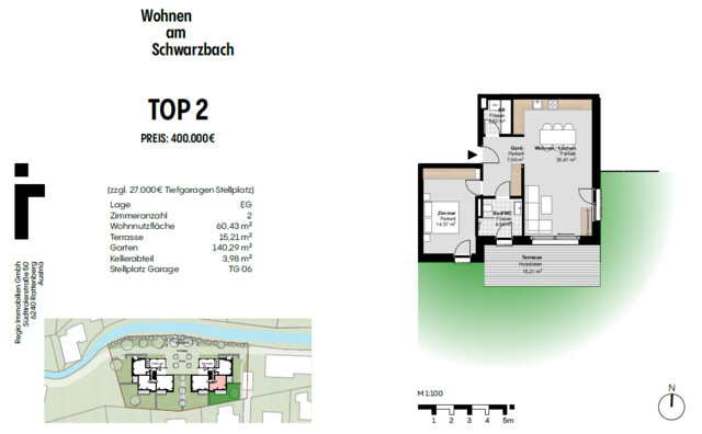 NEUBAU 2027 / 2028:  2 Zimmer Gartenwohnung in Bludesch Exklusives Wohnen am Schwarzbach
