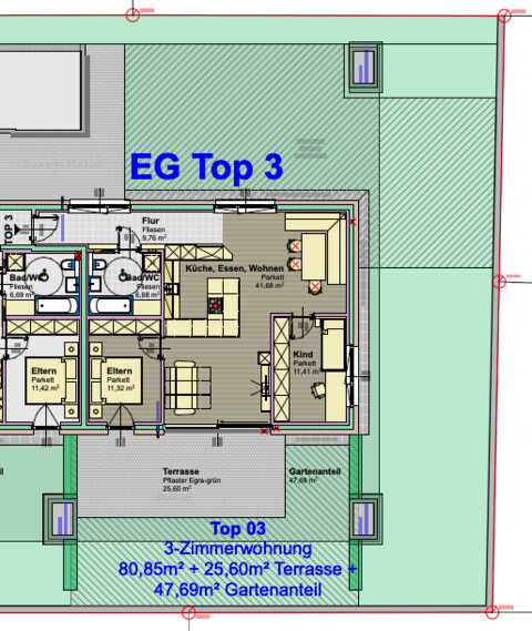 Top 3 Neubau Gartenwohnung mit Tiefgarage, Terrasse, Garten, Dachterrasse