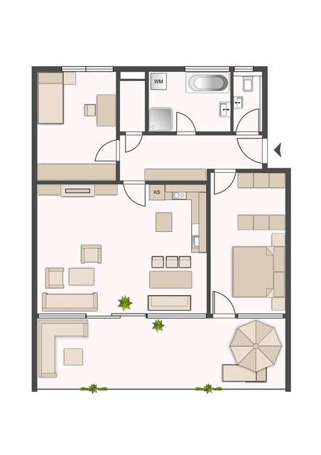 Sehr gut geschnittene 3-Zimmer-Wohnung mit großer Südwest-Terrasse