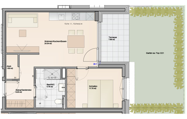 Schön aufgeteilte 2-Zimmer Gartenwohnung (Top C01)