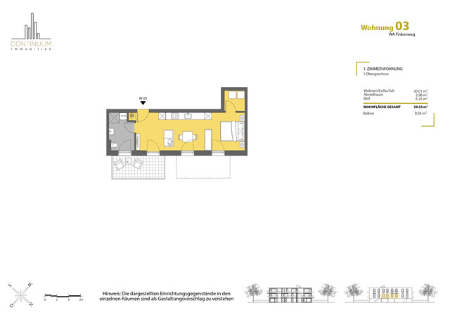 Nagelneue 1- Zimmer Wohnung in ruhiger Lage