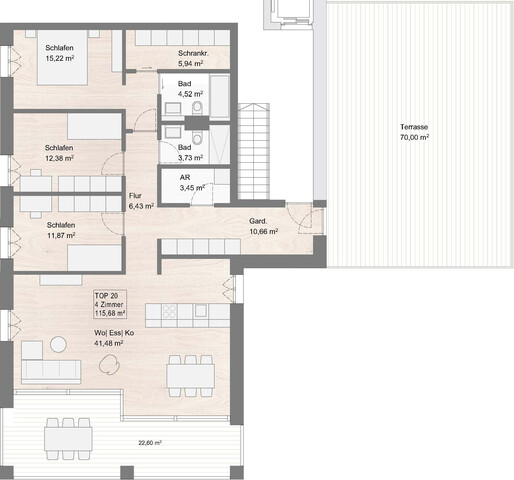 Einzigartiges Penthouse mit 115 m² Wohnfläche und sehr großer Terrasse! Top 20