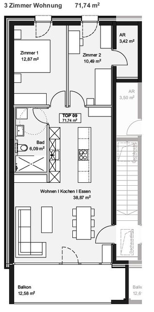3-Zimmer-Dachgeschosswohnung mit Ausblick | Whg D09