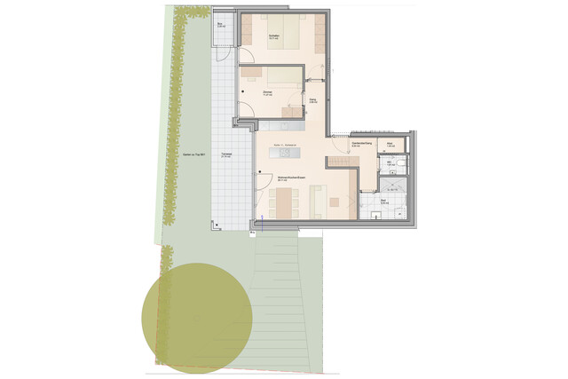 Optimal aufgeteilte 3-Zimmer Gartenwohnung (Top B1)