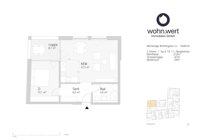 2-Zimmerwohnung am Jahnplatz inmitten von Feldkirch - Erstbezug - zu mieten - Top A1.8