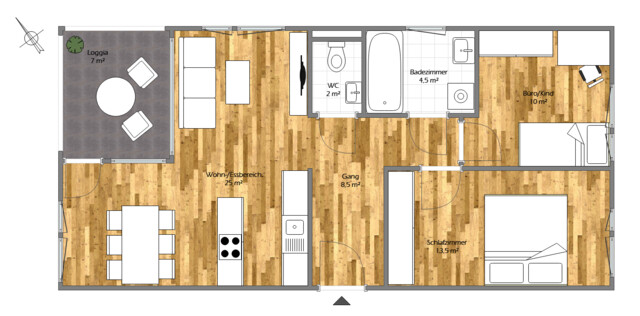 Helle 3-Zimmer-Wohnung mit Loggia, Einbauküche und Lift in Hard