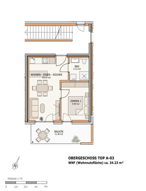 Wohnung im Obergeschoss mit 2 Zimmer + schöner Terrasse in ruhiger Lage - Gaißau Flurweg Top 3