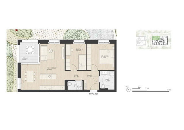 Top 2.3 F Haus F  |  Exklusive 3-Zimmer-Eck-Dachterrassen-Whg.  |  Das Garten Quartier Dornbirn "Rohrbach 23"