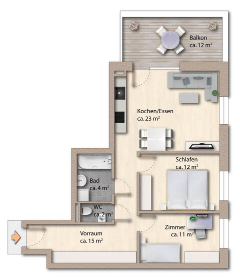 Neuwertige 3-Zimmer-Wohnung in zentraler Grünlage mit Bergpanorama