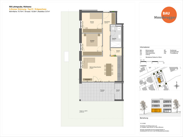 Bezugsbereit Ende April: 3-Zimmer-Gartenwohnung mit Terrasse und 87 m² Garten in Hörbranz | Top 1