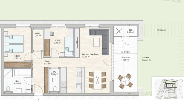 3-Zi-Gartenwohnung TOP 1 in Röthis, Treietstraße 67