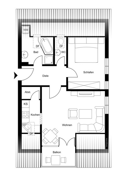 Gemütliche 2-Zimmer Dachgeschosswohnung mit Balkon und viel Wohnkomfort