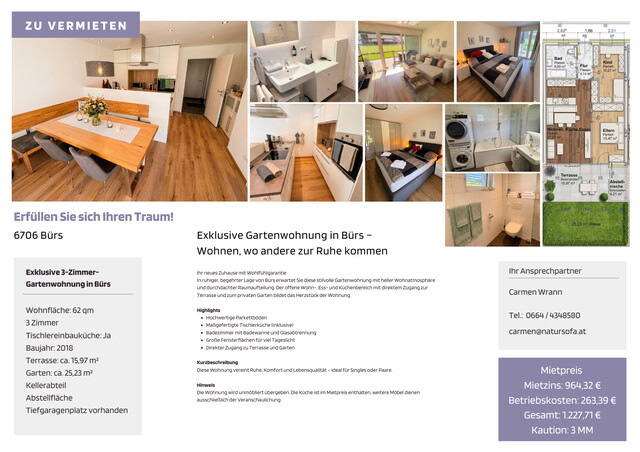 Exklusive 3-Zimmer Gartenwohnung in Bürs