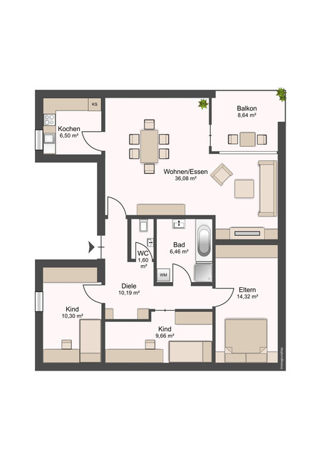 Tolle 4-Zimmerwohnung mit Balkon und Gemeinschaftsterrasse