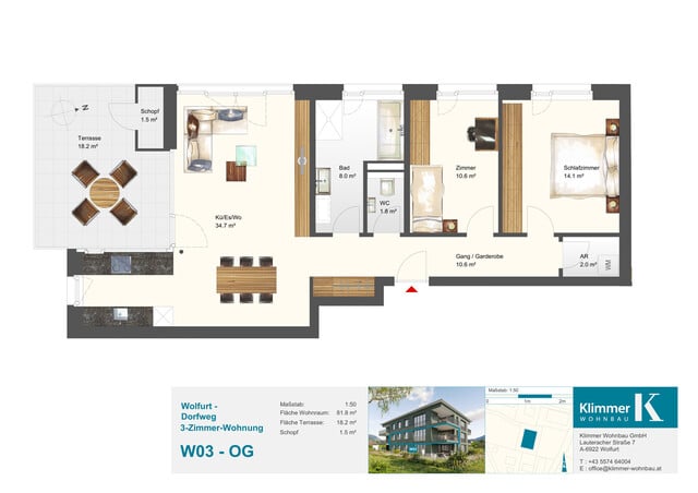 Ruhig wohnen, zentrumsnah leben. 3-Zimmer-Terrassenwohnung W03