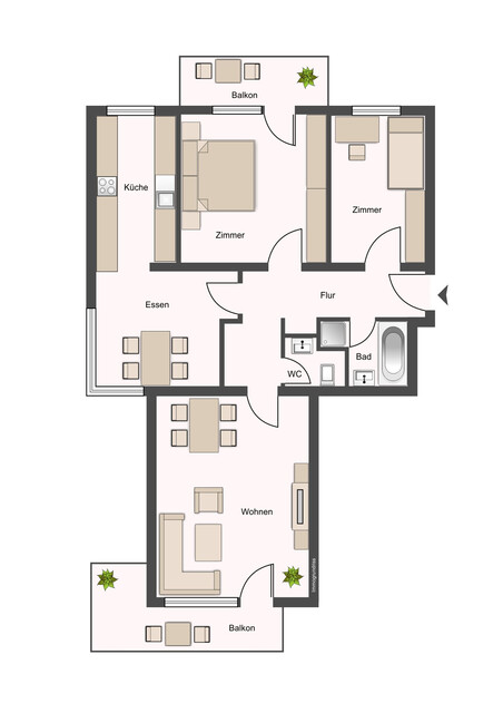 Renovierte 3,5-Zimmer-Wohnung mit zwei Balkonen und Garage