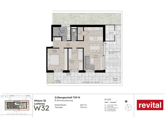 1A-Lage von Lustenau - Ruhige und Zentrale Dachgeschosswohnung - Top 14