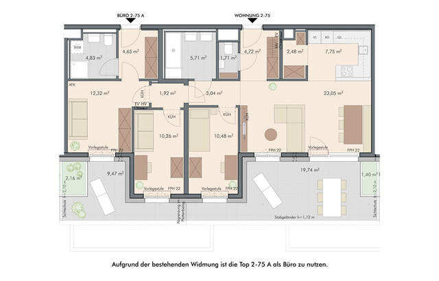 Südliche 4-Zimmer Penthousewohnung mit Home-Office, zwei großen Terrassen, inkl. Gartenbeet