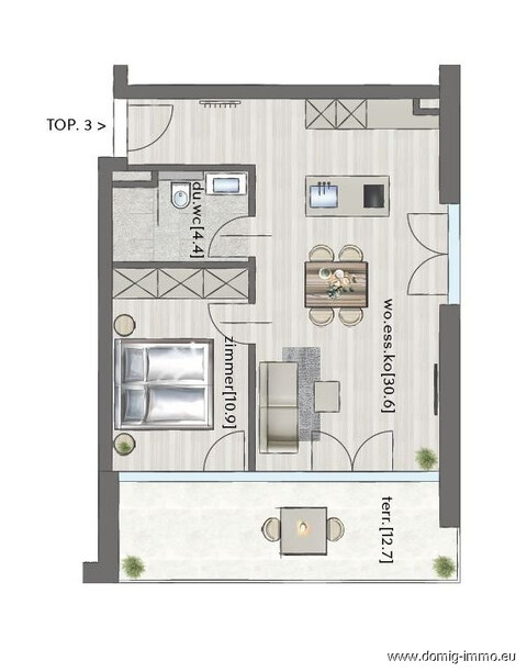 NEUBAU: Exklusive 2-Zimmer-Wohnung mit Terrasse provisionsfrei in Götzis | Haus 1 - TOP 3