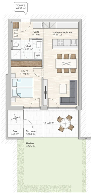 2-Zi-Gartenwohnung TOP 3 in Rankweil-Brederis, Korngasse 5