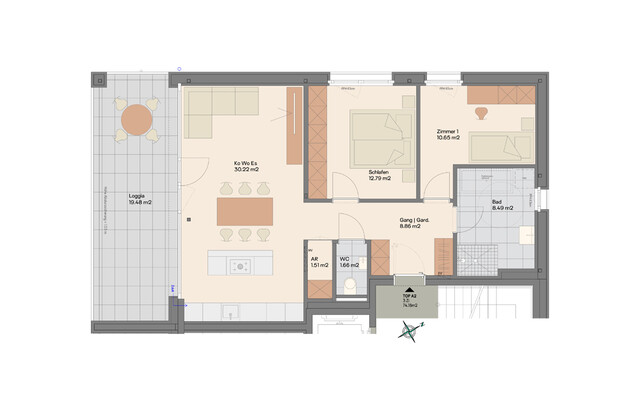 3-Zimmer Wohnung mit großer Terrasse in einzigartiger Lage (Top A2)