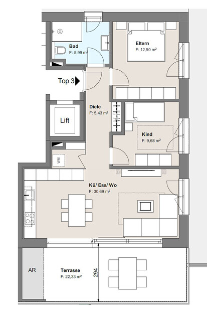 3-Zimmerwohnung mit Lift und Carport (Top 3)