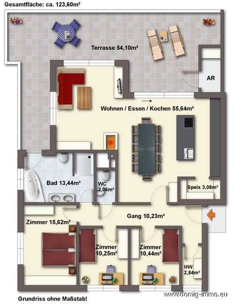 Traumhafte, großzügige Dachgeschosswohnung, 124m² Wlf. mit schöner Sonnenterrasse in Altach!