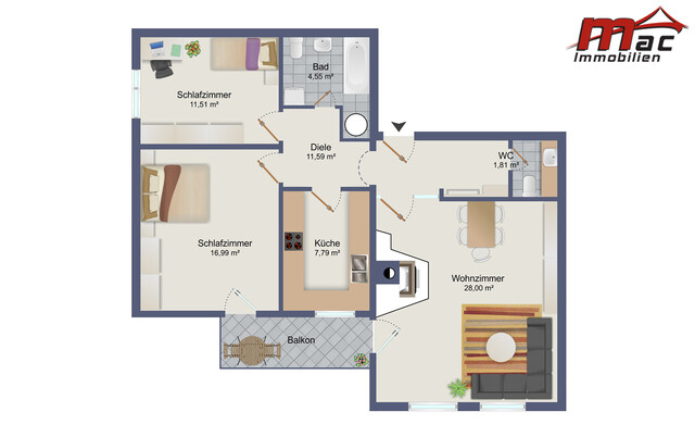 Sonnige drei Zimmer-Wohnung mit traumhafter Fernsicht direkt im Zentrum