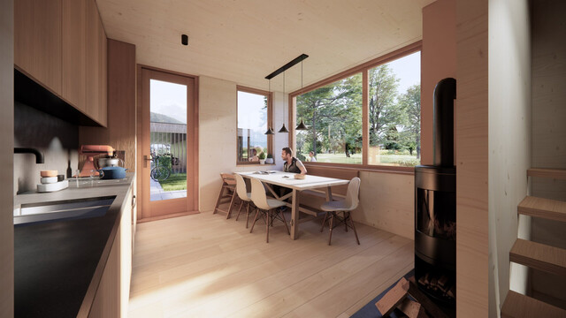Feldkirch - Tosters, Neubau - Vollholz Eckreihenhaus mit 102 m², 5 Zimmer + Studio, eigener Keller und Garten - Bezug Herbst 2026