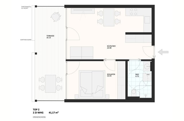 2-Zi-Neubauwohnung mit Garten in Schwarzenberg  - Kaufpreis inkl. USt. (vermietet bis 31.08.2027)