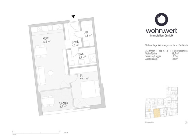 2-Zimmerwohnung am Jahnplatz inmitten von Feldkirch - Erstbezug - zu mieten - Top A1.6