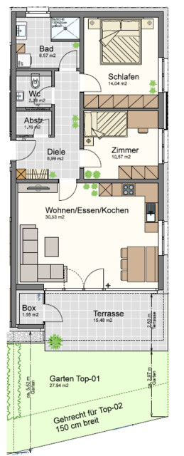 Helle, neuwertige Wohnung mit großer Terasse und Garten in Frastanz ab 1. September 2026 zu vermieten.