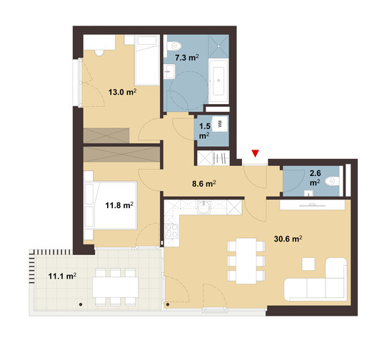 Sonnige 3-Zimmer-Terrassenwohnung | D05