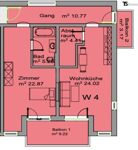 Bregenz: Langen bei Bregenz: Top 4: 2-Zimmer-Wohnung ca. 67 m2, 2 Balkone ca. 12 m2 + ca. 5 m2