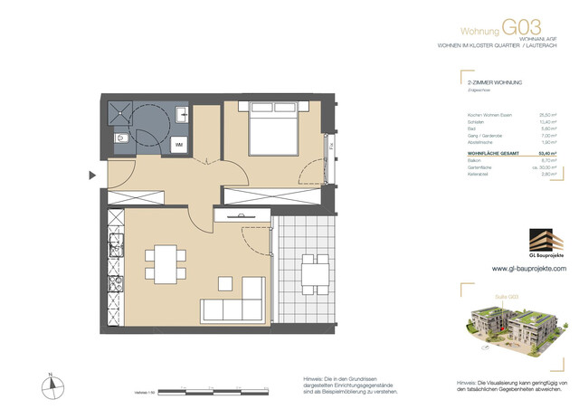 NEUBAU: 2 Zimmer Gartenwohnung im Klosterquartier Lauterach bei Bregenz