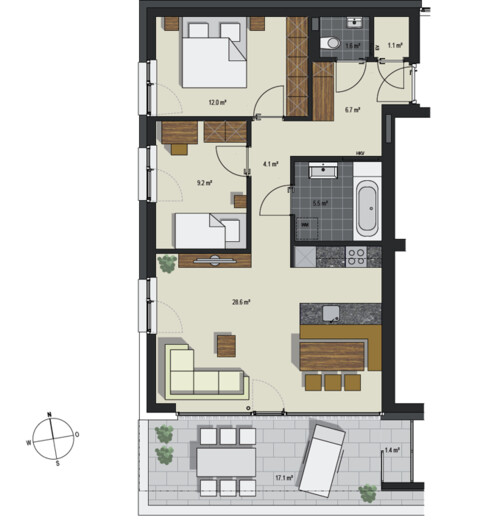 Traumhafte 3-Zimmerdachgeschosswohnung in Feldkirch-Gisingen (Top W8)