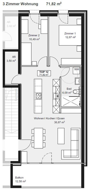 Attraktive 3-Zimmer-Dachgeschosswohnung mit Ausblick