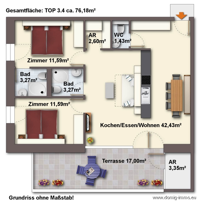 Luxuriöse 3 Zimmer Ferienwohnung mit Zweitwohnsitzwidmung in Wald am Arlberg! 3.OG Top 4