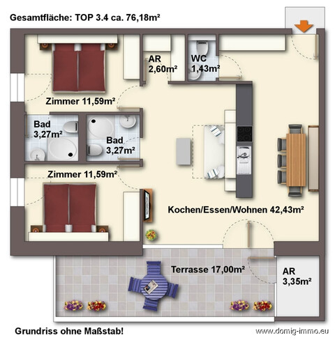Luxuriöse 3 Zimmer Ferienwohnung mit Zweitwohnsitzwidmung in Wald am Arlberg! 3.OG Top 4