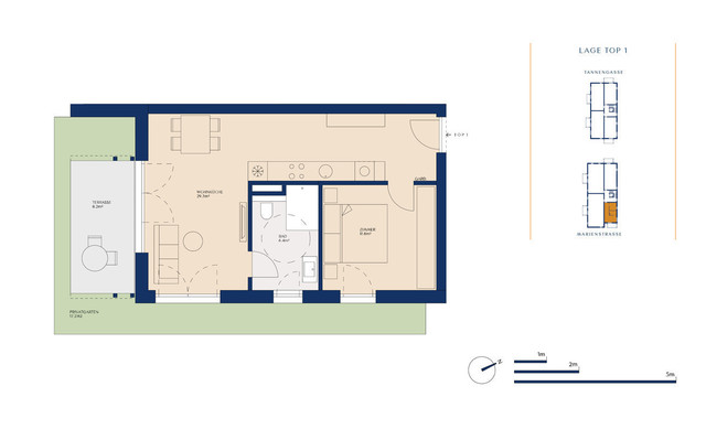 Top 1 Haus 1 bezugsfertig!  |  2-Zimmer-Erdgeschoss-Whg. Marienstraße 10 + 10a Gisingen zu verkaufen!