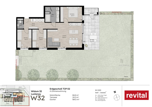 1A-Lage von Lustenau - Ruhige und Zentrale Gartenwohnung - Top 2