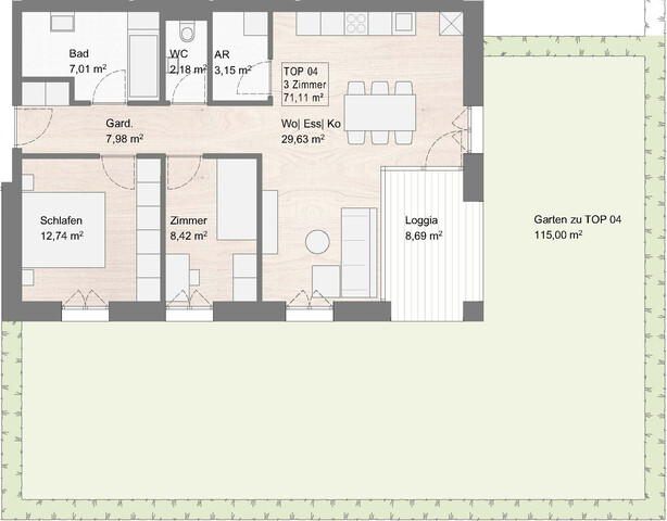 Ruhige 3-Zimmer Gartenwohnung in Bregenz! Top 4