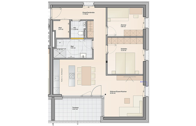 Ganz oben mit Terrasse: 3-Zimmer Dachgeschosswohnung (Top B08)