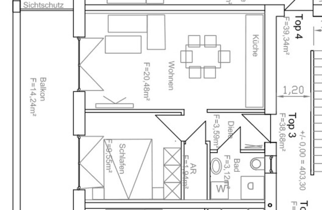 2 Zimmer Wohnung 39m² in Kleinwohnanlage in Lustenau