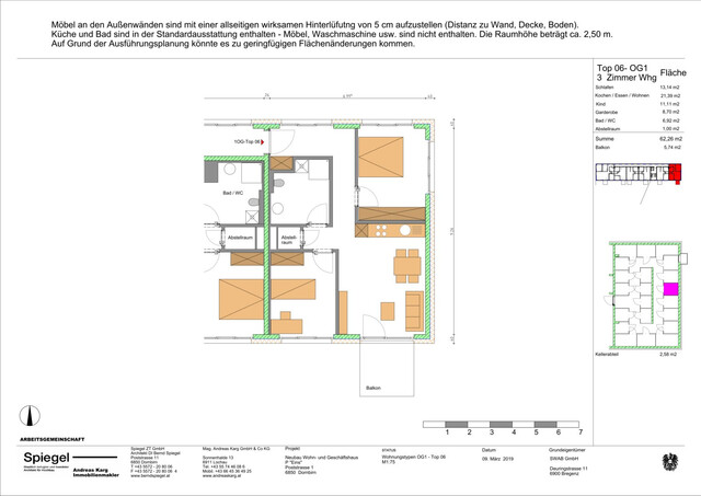 Helle Wohnung mit 2 Schlafzimmern und Balkon in Dornbirn