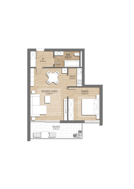 2-Zimmer-Wohnung mit Balkon in Dornbirn-Schoren, Nähe ORF